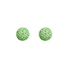 Jewelco London Ladies 9ct Gold Crystal Disco Ball Stud Earrings Peridot Green 8mm - JES225