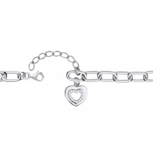 Jewelco London Rhodium Plated Sterling Silver CZ Elongated Oval Pill Double Love Heart Charm Chain Link Bracelet - GVB618