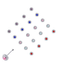 Jewelco London Ladies Sterling Silver Multi Colour Cubic Zirconia Nose Studs - Pack of 20 4mm - NP7