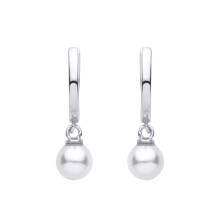 Jewelco London Rhodium Plated Sterling Silver Pearl Floating Full Moon Charm Huggie Hoop Drop Earrings - EAG1485