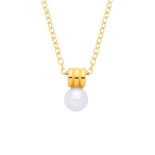 Jewelco London Yellow Gold-Plated Sterling Silver Pearl Triple Band Tunnel Full Moon Orbit Lavalier Necklace - GVK571