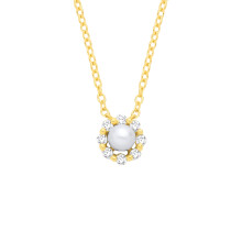 Jewelco London Yellow Gold-Plated Sterling Silver Pearl & CZ Full Moon & Stars Halo Lavalier Necklace - GVK568