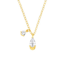Jewelco London Yellow Gold-Plated Sterling Silver Pear CZ Raindrop Lantern Solitaire Lavalier Necklace - GVK566