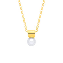 Jewelco London Yellow Gold-Plated Sterling Silver Pearl Rolo Barrell Full Moon Lightbulb Lavalier Necklace - GVK572