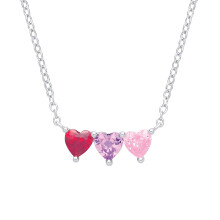 Jewelco London Silver Pink, Purple & Red Heart CZ Romantic Berry Palette Love Heart Trilogy Lavalier Necklace - GVK556