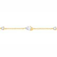 Jewelco London Yellow Gold-Plated Sterling Silver Pear CZ Raindrop Lantern Solitaire Charm Bracelet - GVB633