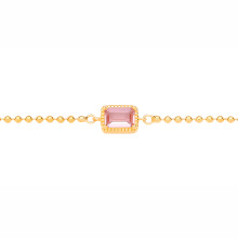 Jewelco London Yellow Gold-Plated Sterling Silver Pink Emerald CZ Beaded Pink Pool Oblong Charm Bracelet - GVB631
