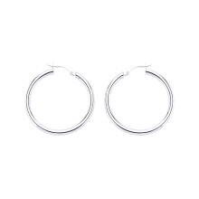 Jewelco London Ladies Sterling Silver Round Tube Polished Hoop Earrings 37mm 3mm - ER29
