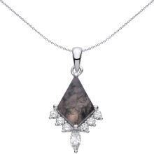 Jewelco London Silver Grey Kite & Marquise Moss Agate & CZ Art Deco Arrowhead Shield Chandelier Charm Pendant - GVP729