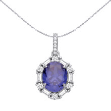 Jewelco London Rhodium Plated Sterling Silver Blue Oval & Baguette CZ Magic Mirror Solitaire Charm Pendant - GVP732