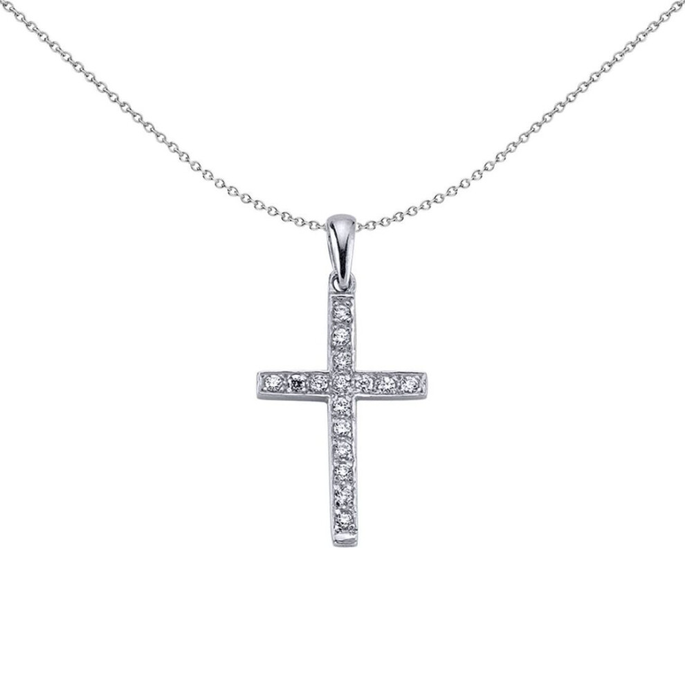 Jewelco London Ladies Sterling Silver Cubic Zirconia Pave Cross Pendant Necklace - Gvx030