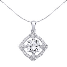 Jewelco London Rhodium Plated Sterling Silver CZ Maltese Cross Scalloped Square Cushion Halo Solitaire Charm Pendant - GVP720