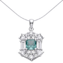 Jewelco London Rhodium Plated Silver Blue Octagon, Pear & Baguette CZ Mystic Icy Fiery Art Deco Shield Charm Pendant - GVP731