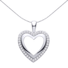 Jewelco London Rhodium Plated Sterling Silver CZ Nested Layered Open Love Heart Halo Love Heart Charm Pendant - GVP734