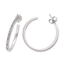 Jewelco London Ladies Sterling Silver Cubic Zirconia Half Eternity Hoop Earrings 30mm - GVE241