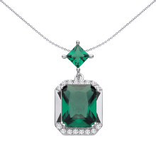 Jewelco London Rhodium Plated Sterling Silver Green Radiant & Princess CZ Kite & Octagon Half Halo Amphi Charm Pendant - GVP723