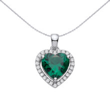 Jewelco London Rhodium Plated Sterling Silver Green Heart CZ Envy Love Heart Halo Love Heart Charm Pendant - GVP735