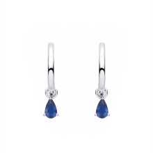 Jewelco London Rhodium Plated Sterling Silver Blue Pear CZ Dangling Raindrop Convertible Huggie Hoop Drop Earrings - EAG1372