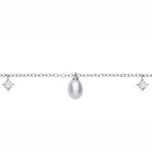Jewelco London Rhodium Plated Sterling Silver Pear Pearl & CZ Lil n Large Moons n Stars Station Bracelet - GVB630