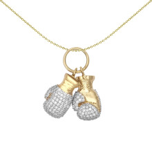 Jewelco London Men's Solid 9ct Yellow and White Gold Round Brilliant Cubic Zirconia Realistic 3D Pair of Boxing Gloves Novelty Pendant - JPD598