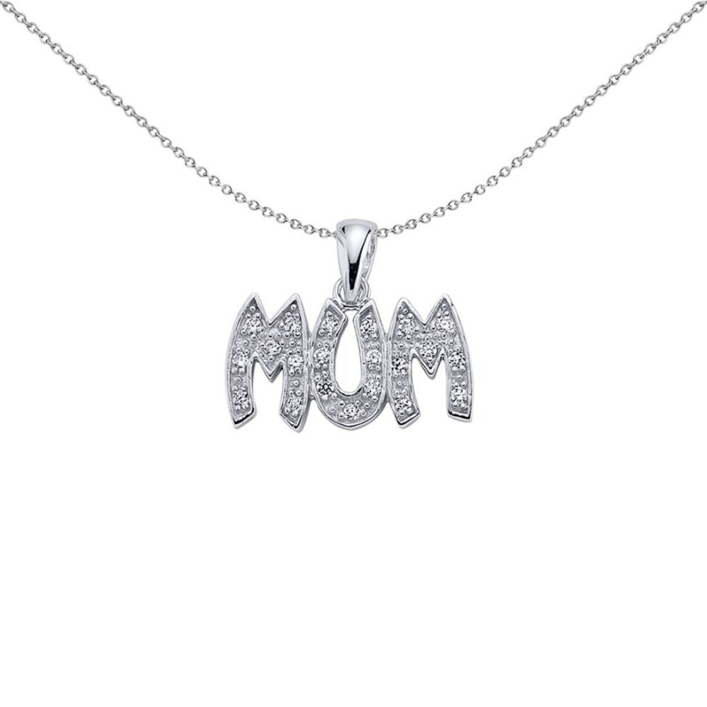 Jewelco London Ladies Sterling Silver Cubic Zirconia Pave Mum Pendant Necklace - Gvp057