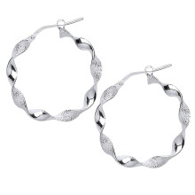 Jewelco London Ladies Sterling Silver Frosted Candy Twist Hoop Earrings 27mm 4mm - ER61
