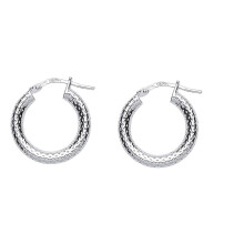 Jewelco London Ladies Sterling Silver Snake Skin Hoop Earrings 17mm 3mm - ER53