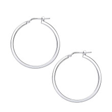 Jewelco London Ladies Sterling Silver Square Tube Polished Hoop Earrings 35mm 2mm - ER52