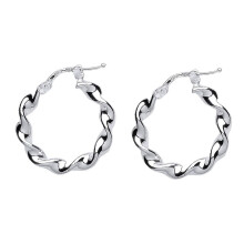 Jewelco London Ladies Sterling Silver Candy Twist Hoop Earrings 23mm 3mm - ER43