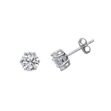 Jewelco London Ladies Sterling Silver Cubic Zirconia Solitaire Stud Earrings 6mm - GVE493