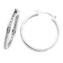Jewelco London Ladies Sterling Silver Cubic Zirconia Channel Eternity Hoop Earrings 29mm - GVE192