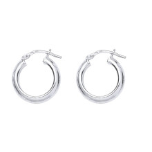 Jewelco London Ladies Sterling Silver Round Tube Polished Hoop Earrings 18mm 2.5mm - ER55