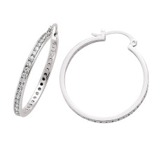 Jewelco London Ladies Sterling Silver Cubic Zirconia Channel Eternity Hoop Earrings 35mm - GVE162