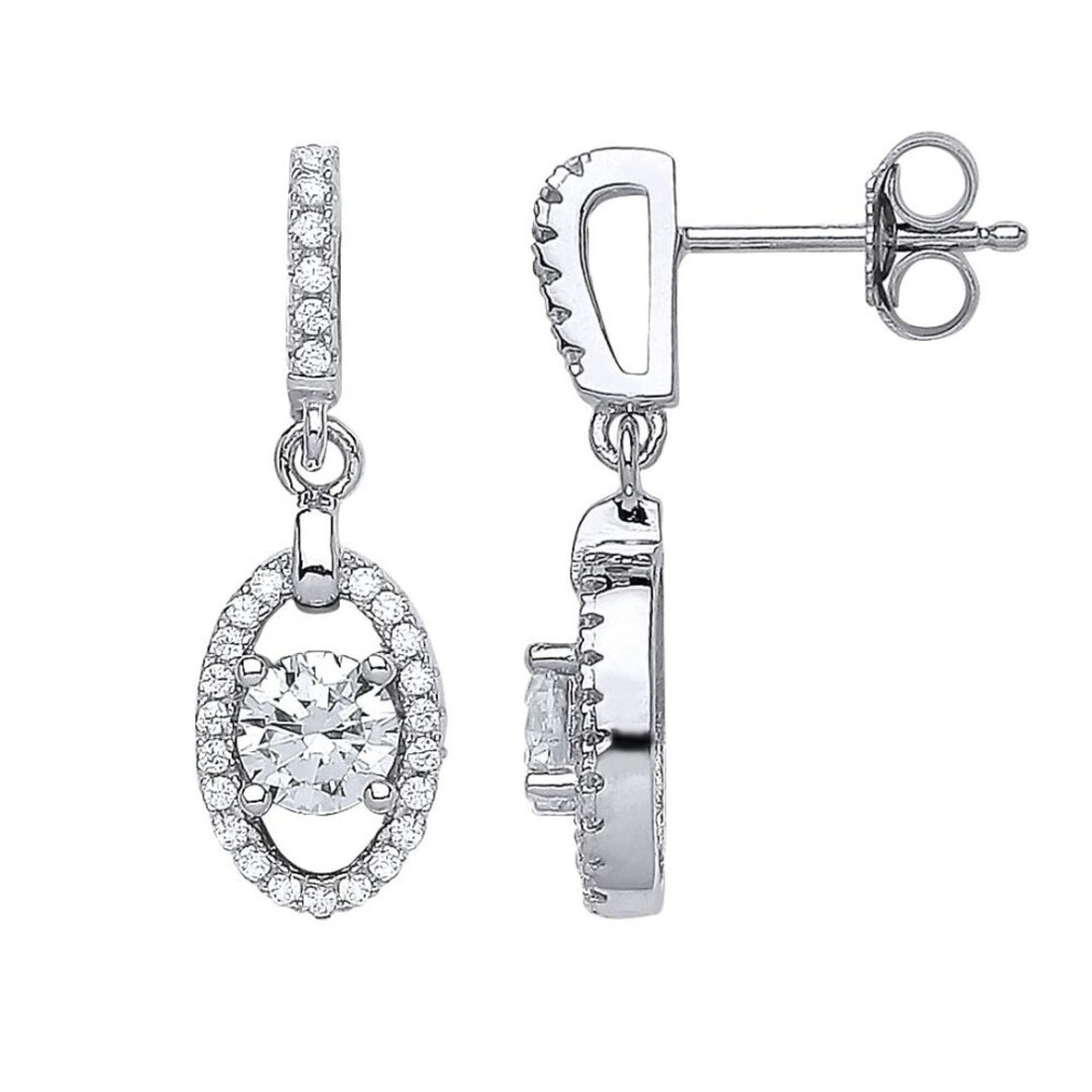 Jewelco London Ladies Sterling Silver Cubic Zirconia Oval Halo Stud Earrings - Gve521