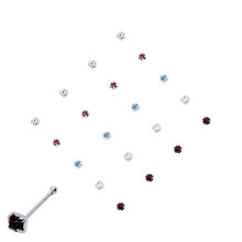 Jewelco London Ladies Sterling Silver Multi Colour Crystal Nose Studs - Pack of 20 2mm - NP4