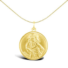 Jewelco London Solid 9ct Yellow Gold Double Sided St Christopher Medallion Pendant - JPM035