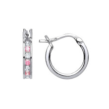 Jewelco London Ladies Sterling Silver Pink Cubic Zirconia Channel Set Eternity Hoop Earrings 12mm - GVE416-PINK