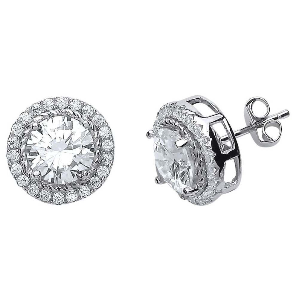 Jewelco London Ladies Sterling Silver Cubic Zirconia Halo Stud Earrings - Gve503