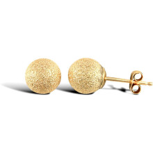 Jewelco London Ladies 9ct Yellow Gold Frosted Ball Bead Stud Earrings, 6mm - JES312