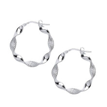 Jewelco London Ladies Sterling Silver Frosted Candy Twist Hoop Earrings 23mm 4mm - ER60