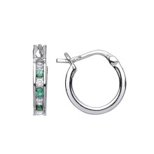 Jewelco London Ladies Sterling Silver Emerald-Green Cubic Zirconia Channel Set Eternity Hoop Earrings 12mm - GVE416-EME