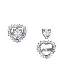 Jewelco London Ladies Sterling Silver Heart Cubic Zirconia Solitaire Halo Stud Convertible Jacket Earrings - GVE507