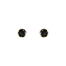 Jewelco London Ladies 9ct Yellow Gold Black Round Brilliant CZ Solitaire Claw Set Stud Earrings, 3mm 0.20CTS - JES319