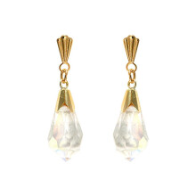 Jewelco London Ladies 9ct Yellow Gold Rainbow Pear Crystal Chandelier Tears of Joy Drop Earrings - JES287