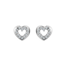 Jewelco London Ladies 9ct White Gold White Round Brilliant Cubic Zirconia Love Heart Stud Earrings - JES330
