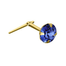 Jewelco London Ladies 9ct Yellow Gold Dark Blue Round Crystal Solitaire Claw Set Andralok Hinged Nose Stud 4mm - JNS067