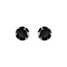 Jewelco London Ladies 9ct Yellow Gold Black Round Brilliant CZ Solitaire Claw Set Stud Earrings, 6mm 1.75CTS - JES321