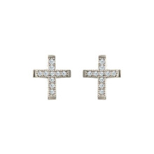Jewelco London Ladies 9ct White Gold White Round Brilliant Cubic Zirconia Mini Cross Stud Earrings - JES327
