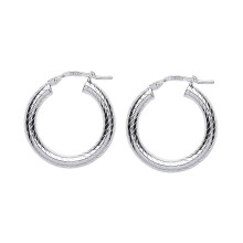 Jewelco London Ladies Sterling Silver Snake Twist Hoop Earrings 21mm 3mm - ER54