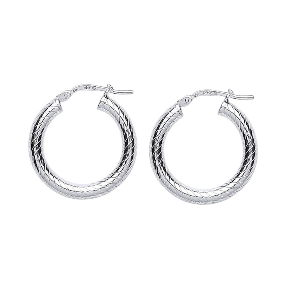 Jewelco London Ladies Sterling Silver Snake Twist Hoop Earrings 21Mm 3Mm - Er54